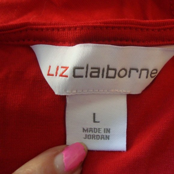 NWT LIZ CLAIBORNE 5 Button V-Neck Flutter Sleeves Rounded Hem Red Top Sz L - Picture 5 of 5